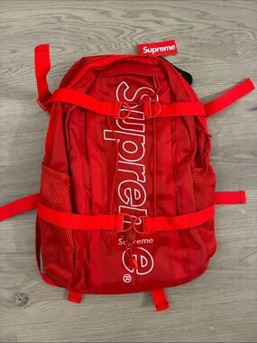 Supreme Red Vertical Logo Backpack with Strap System